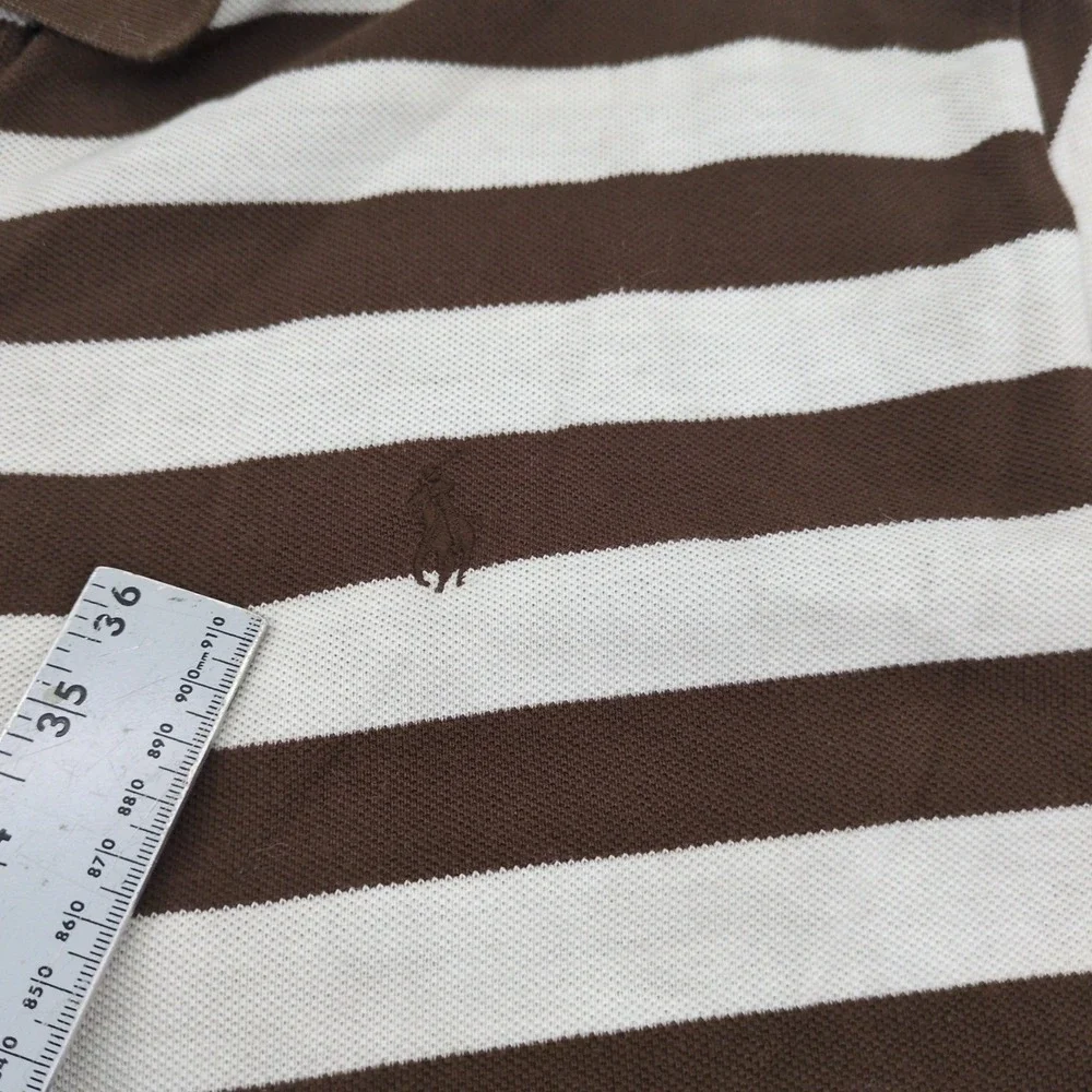 VTG Polo Ralph Lauren Polo Shirt XL Brown Cotton Striped Short Sleeve Y2K Preppy